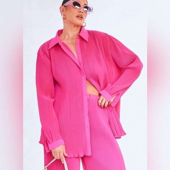 PrettyLittleThing Tops - Women's Pink Button-Up Blouse petty little thing size 10 oversized